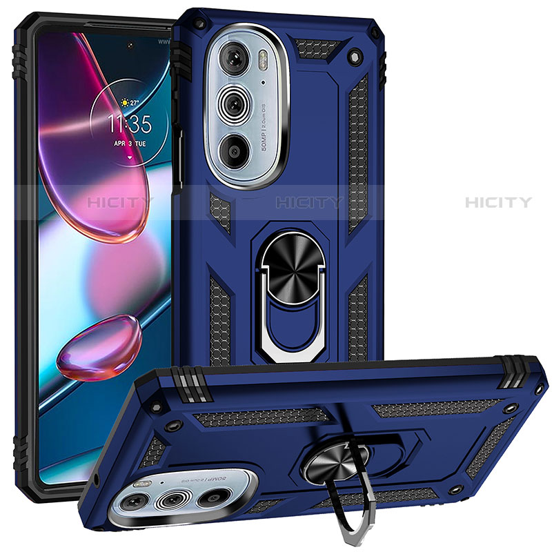 Coque Contour Silicone et Plastique Housse Etui Mat avec Magnetique Support Bague Anneau pour Motorola Moto Edge X30 5G Bleu Plus