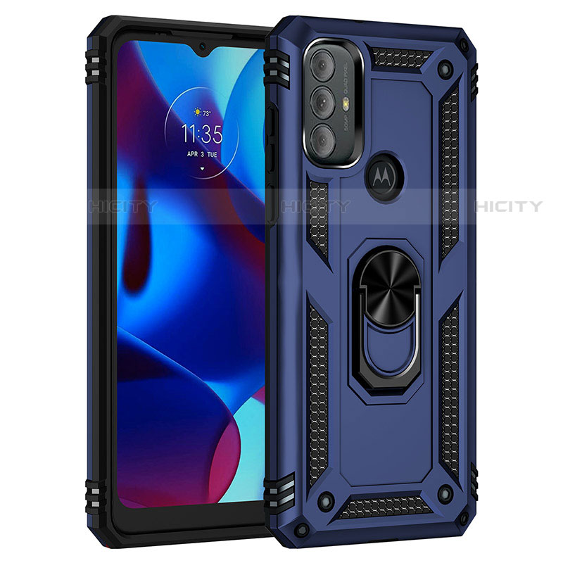 Coque Contour Silicone et Plastique Housse Etui Mat avec Magnetique Support Bague Anneau pour Motorola Moto G Play (2023) Bleu Plus