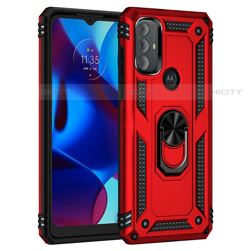 Coque Contour Silicone et Plastique Housse Etui Mat avec Magnetique Support Bague Anneau pour Motorola Moto G Play (2023) Rouge Plus