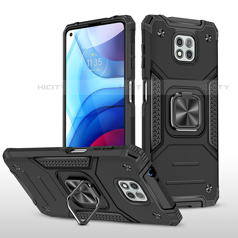 Coque Contour Silicone et Plastique Housse Etui Mat avec Magnetique Support Bague Anneau pour Motorola Moto G Power (2021) Noir Plus