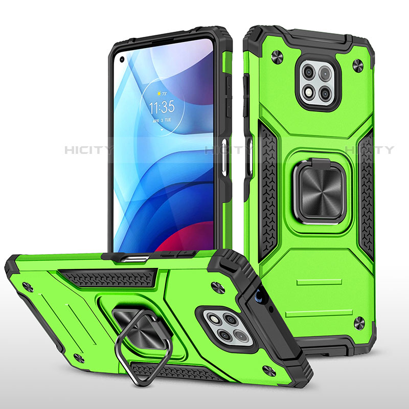 Coque Contour Silicone et Plastique Housse Etui Mat avec Magnetique Support Bague Anneau pour Motorola Moto G Power (2021) Pastel Vert Plus