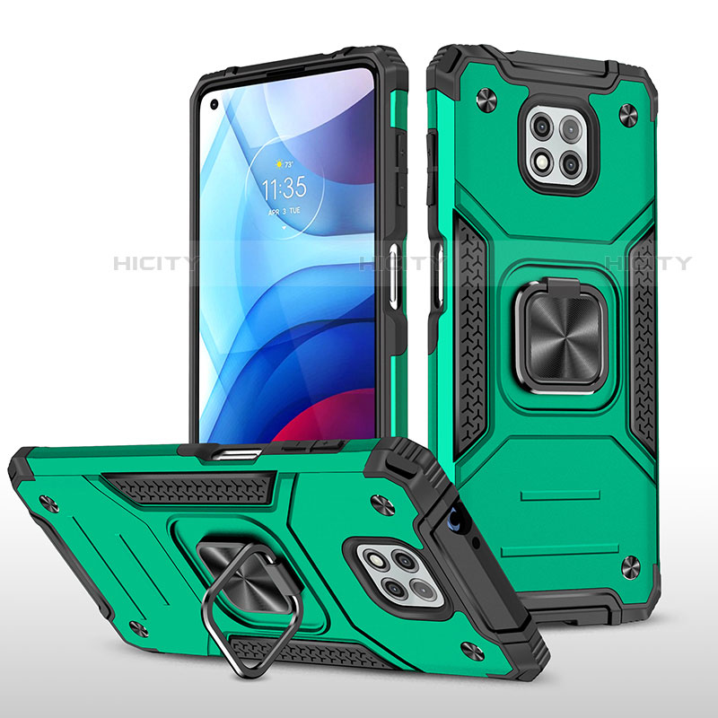 Coque Contour Silicone et Plastique Housse Etui Mat avec Magnetique Support Bague Anneau pour Motorola Moto G Power (2021) Vert Plus