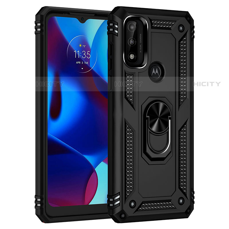 Coque Contour Silicone et Plastique Housse Etui Mat avec Magnetique Support Bague Anneau pour Motorola Moto G Pure Noir Plus