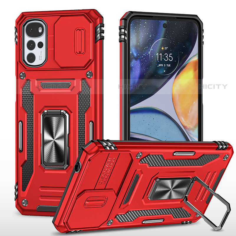 Coque Contour Silicone et Plastique Housse Etui Mat avec Magnetique Support Bague Anneau pour Motorola Moto G22 Plus