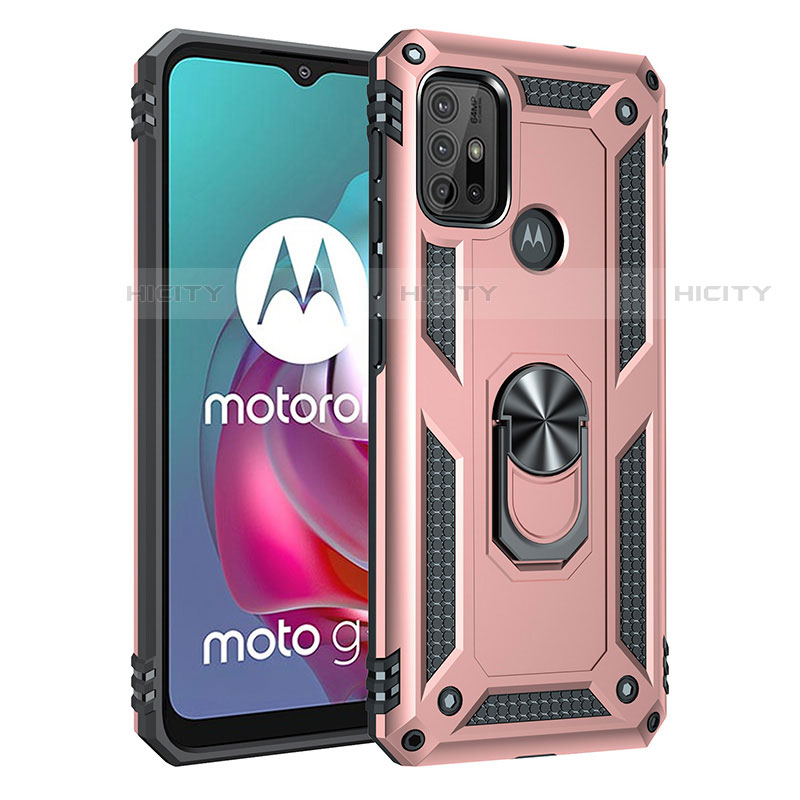 Coque Contour Silicone et Plastique Housse Etui Mat avec Magnetique Support Bague Anneau pour Motorola Moto G30 Or Rose Plus
