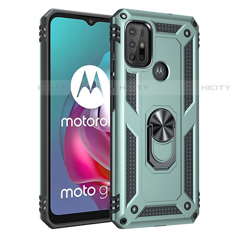 Coque Contour Silicone et Plastique Housse Etui Mat avec Magnetique Support Bague Anneau pour Motorola Moto G30 Vert Plus