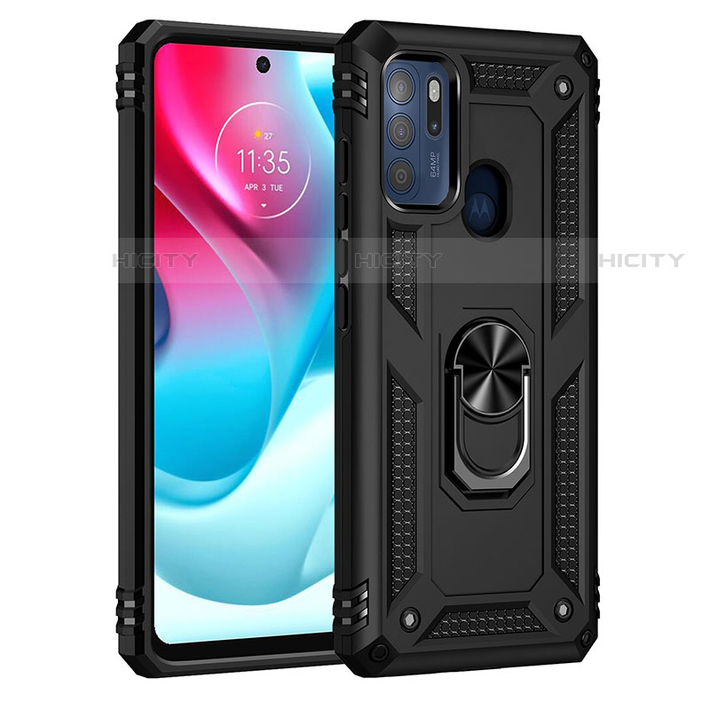 Coque Contour Silicone et Plastique Housse Etui Mat avec Magnetique Support Bague Anneau pour Motorola Moto G60s Noir Plus