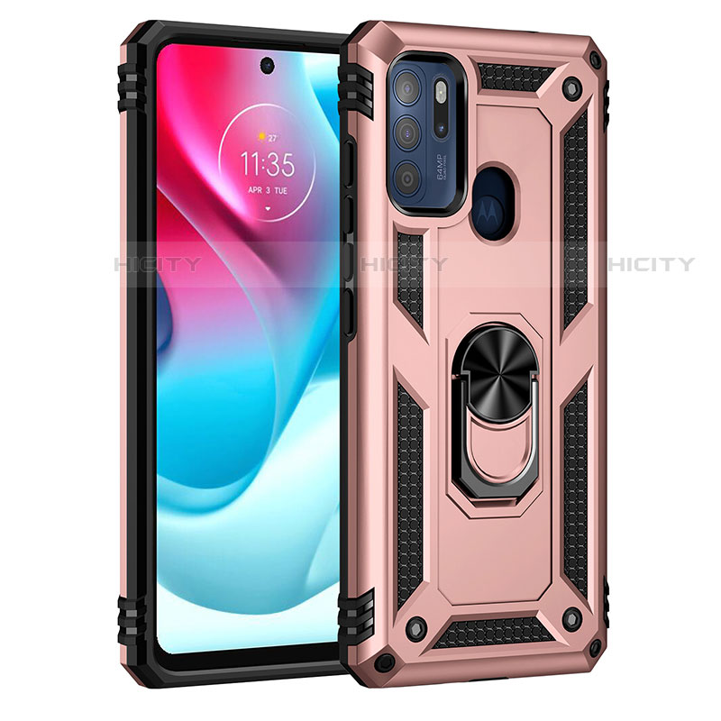 Coque Contour Silicone et Plastique Housse Etui Mat avec Magnetique Support Bague Anneau pour Motorola Moto G60s Or Rose Plus