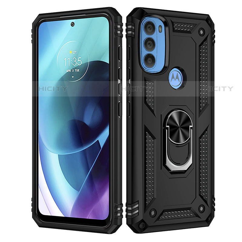 Coque Contour Silicone et Plastique Housse Etui Mat avec Magnetique Support Bague Anneau pour Motorola Moto G71 5G Noir Plus