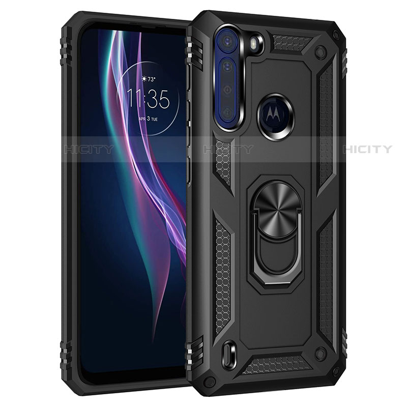 Coque Contour Silicone et Plastique Housse Etui Mat avec Magnetique Support Bague Anneau pour Motorola Moto One Fusion Noir Plus