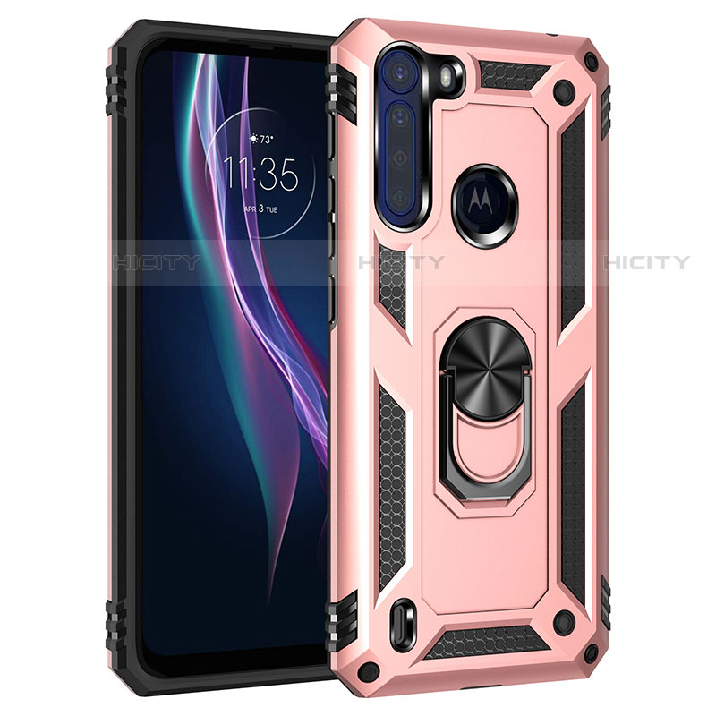 Coque Contour Silicone et Plastique Housse Etui Mat avec Magnetique Support Bague Anneau pour Motorola Moto One Fusion Or Rose Plus