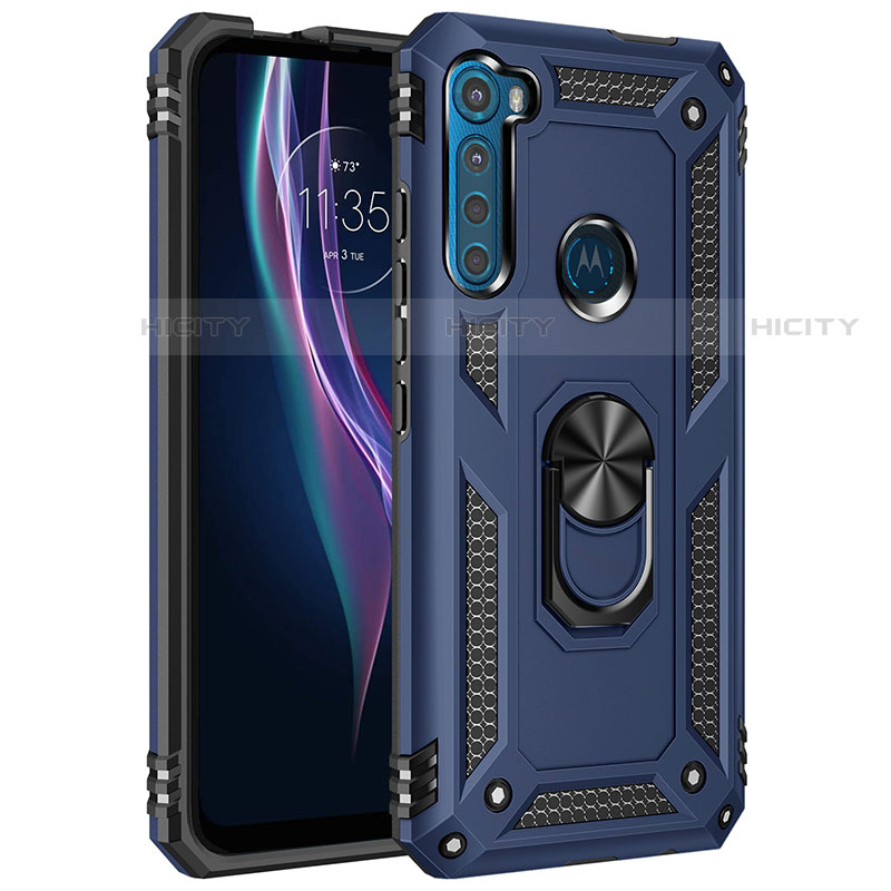 Coque Contour Silicone et Plastique Housse Etui Mat avec Magnetique Support Bague Anneau pour Motorola Moto One Fusion Plus Bleu Plus