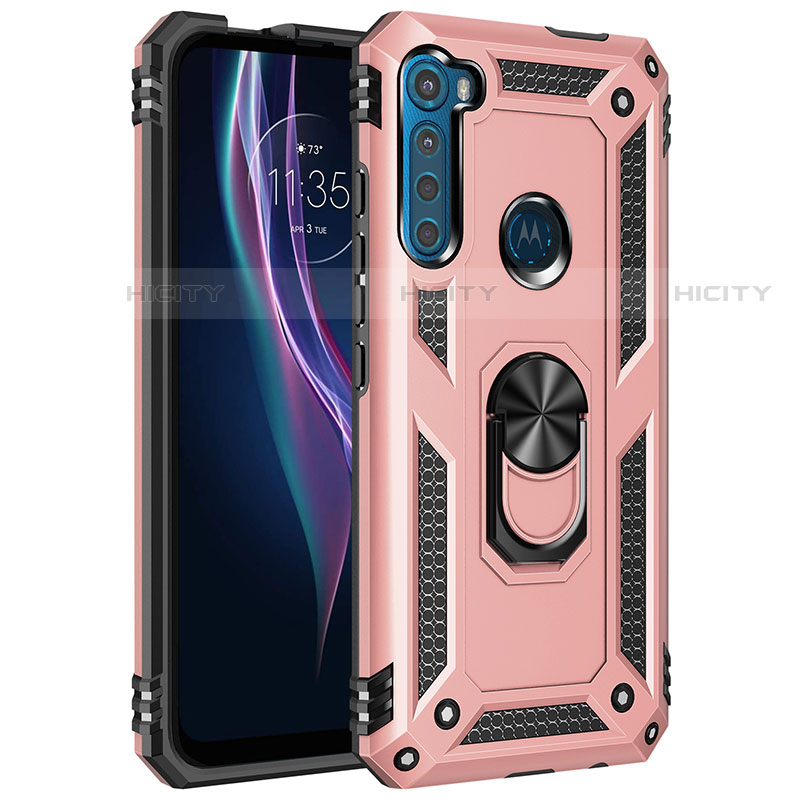 Coque Contour Silicone et Plastique Housse Etui Mat avec Magnetique Support Bague Anneau pour Motorola Moto One Fusion Plus Or Rose Plus