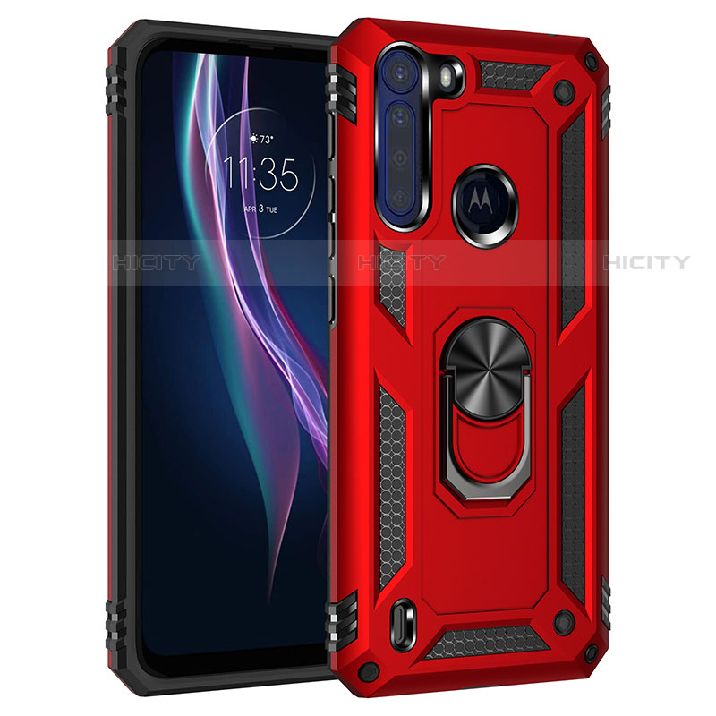 Coque Contour Silicone et Plastique Housse Etui Mat avec Magnetique Support Bague Anneau pour Motorola Moto One Fusion Rouge Plus