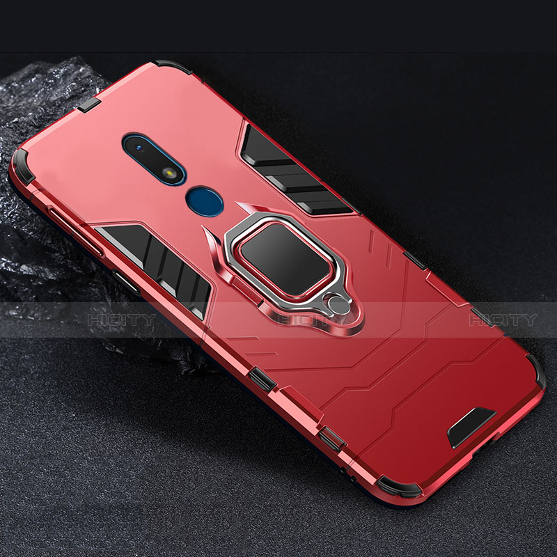 Coque Contour Silicone et Plastique Housse Etui Mat avec Magnetique Support Bague Anneau pour Nokia C3 Rouge Plus