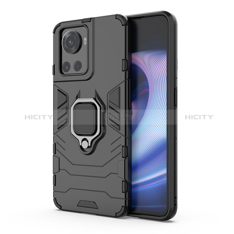 Coque Contour Silicone et Plastique Housse Etui Mat avec Magnetique Support Bague Anneau pour OnePlus 10R 5G Noir Plus