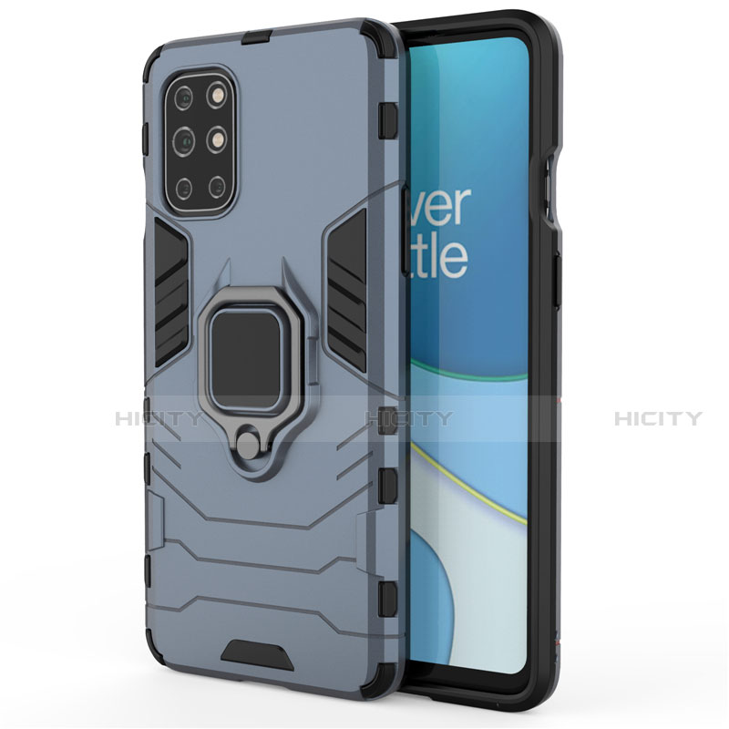 Coque Contour Silicone et Plastique Housse Etui Mat avec Magnetique Support Bague Anneau pour OnePlus 8T 5G Bleu Plus