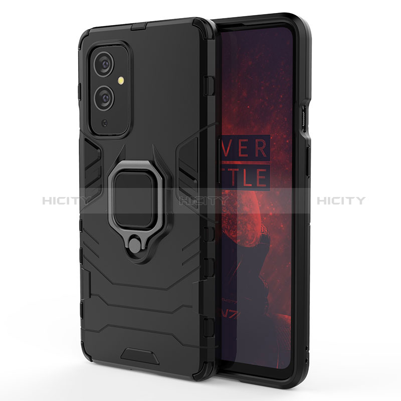 Coque Contour Silicone et Plastique Housse Etui Mat avec Magnetique Support Bague Anneau pour OnePlus 9 5G Noir Plus