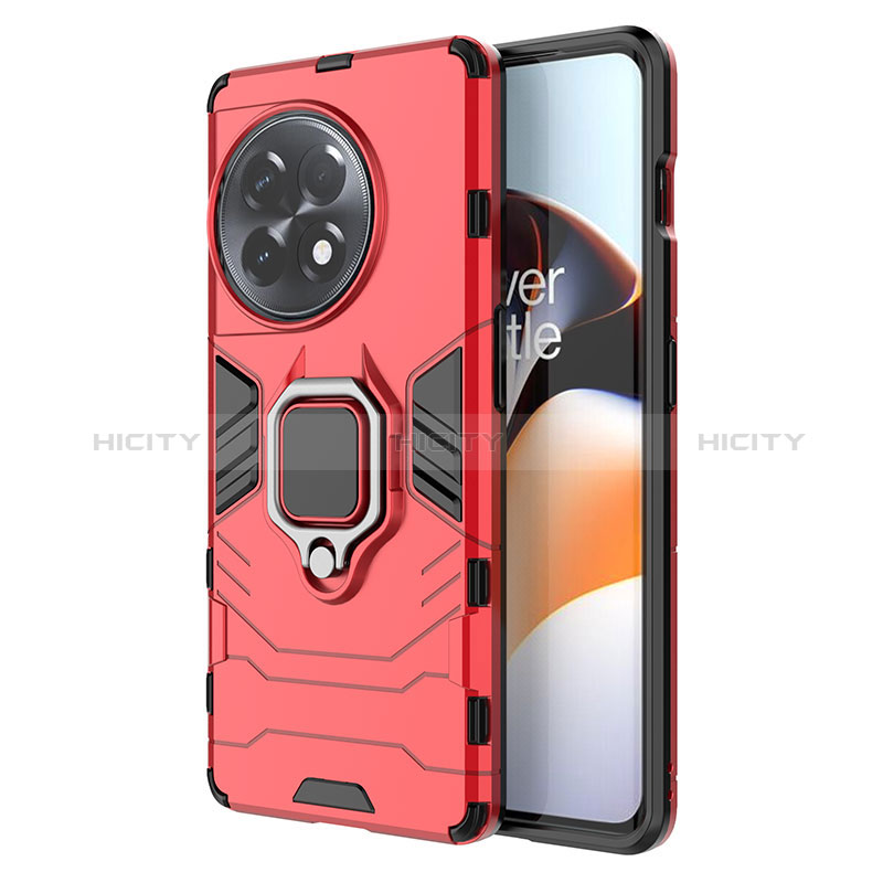 Coque Contour Silicone et Plastique Housse Etui Mat avec Magnetique Support Bague Anneau pour OnePlus Ace 2 5G Rouge Plus