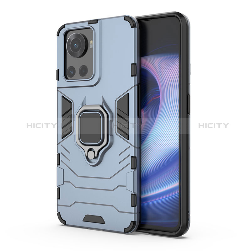 Coque Contour Silicone et Plastique Housse Etui Mat avec Magnetique Support Bague Anneau pour OnePlus Ace 5G Bleu Plus