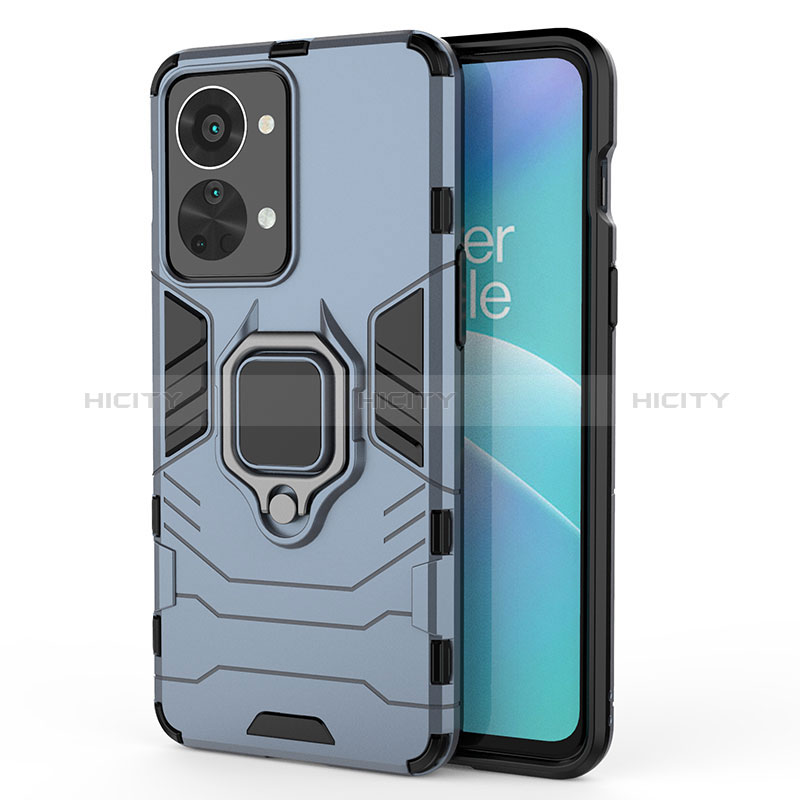 Coque Contour Silicone et Plastique Housse Etui Mat avec Magnetique Support Bague Anneau pour OnePlus Nord 2T 5G Bleu Plus