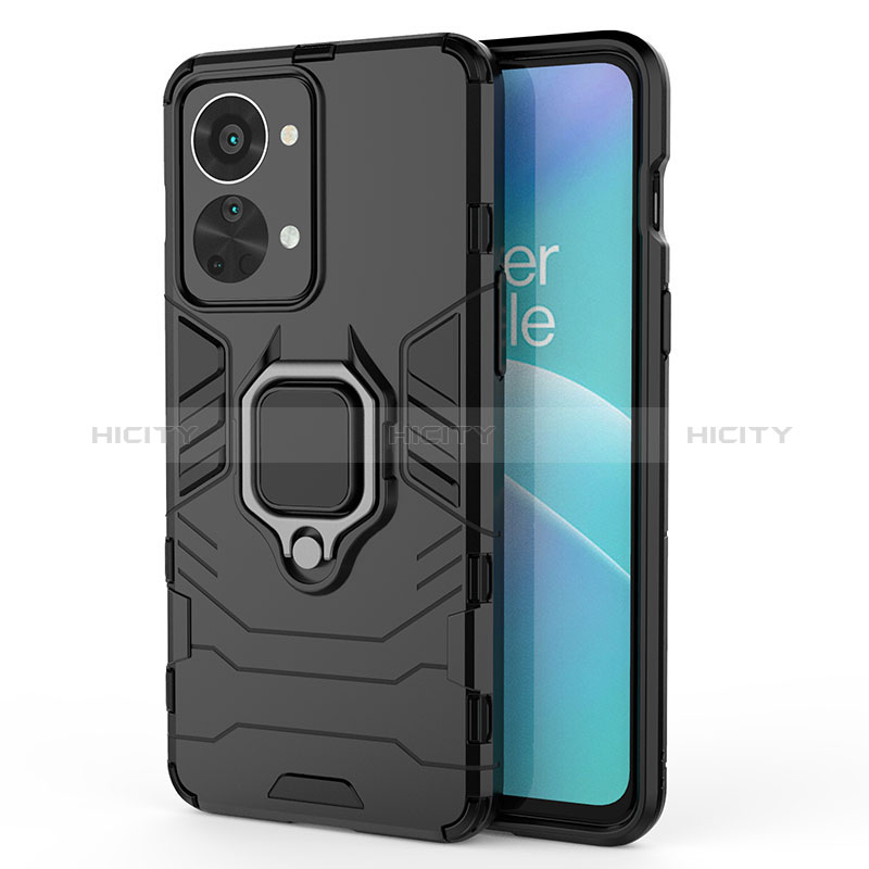 Coque Contour Silicone et Plastique Housse Etui Mat avec Magnetique Support Bague Anneau pour OnePlus Nord 2T 5G Noir Plus