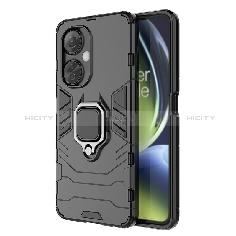 Coque Contour Silicone et Plastique Housse Etui Mat avec Magnetique Support Bague Anneau pour OnePlus Nord CE 3 5G Noir Plus