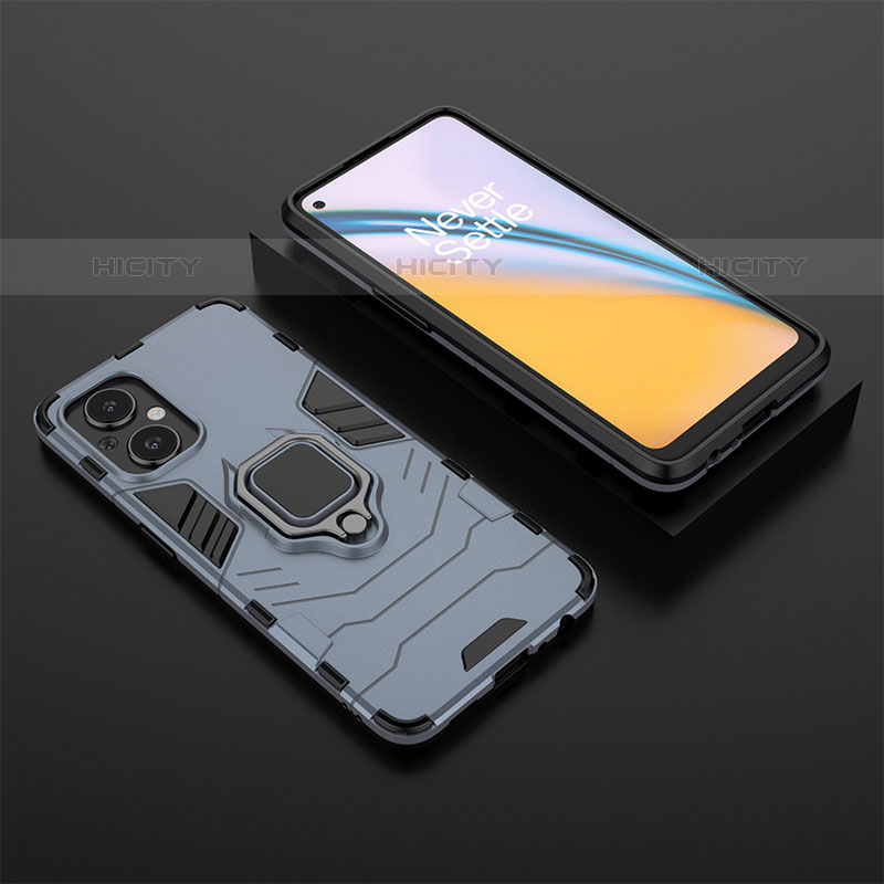 Coque Contour Silicone et Plastique Housse Etui Mat avec Magnetique Support Bague Anneau pour OnePlus Nord N20 5G Bleu Plus