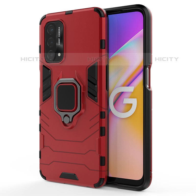 Coque Contour Silicone et Plastique Housse Etui Mat avec Magnetique Support Bague Anneau pour OnePlus Nord N200 5G Rouge Plus