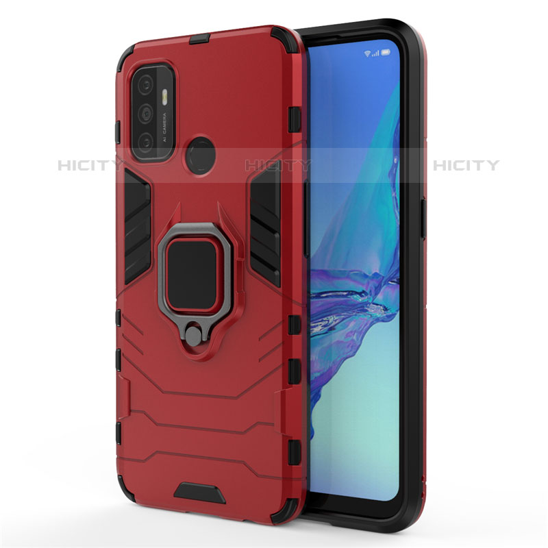 Coque Contour Silicone et Plastique Housse Etui Mat avec Magnetique Support Bague Anneau pour Oppo A11s Rouge Plus