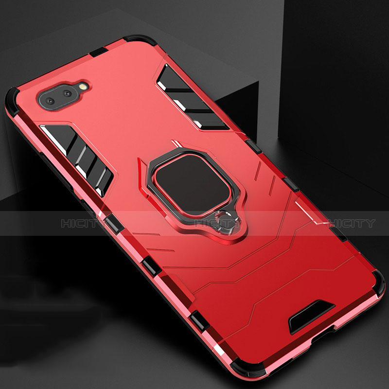 Coque Contour Silicone et Plastique Housse Etui Mat avec Magnetique Support Bague Anneau pour Oppo A5 Rouge Plus