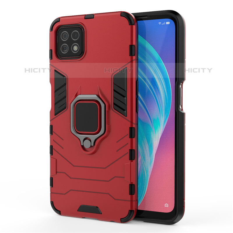 Coque Contour Silicone et Plastique Housse Etui Mat avec Magnetique Support Bague Anneau pour Oppo A53 5G Rouge Plus