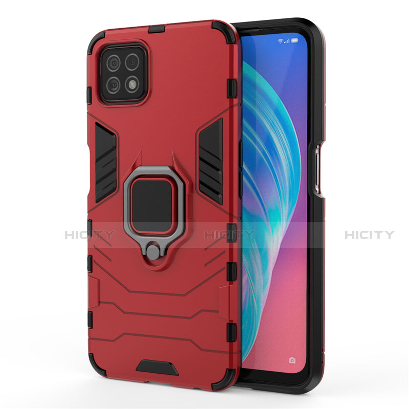 Coque Contour Silicone et Plastique Housse Etui Mat avec Magnetique Support Bague Anneau pour Oppo A73 5G Rouge Plus