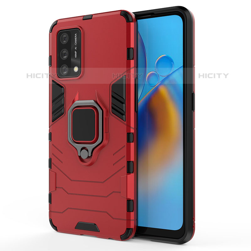 Coque Contour Silicone et Plastique Housse Etui Mat avec Magnetique Support Bague Anneau pour Oppo A74 4G Rouge Plus