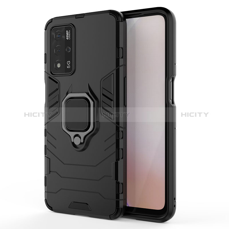 Coque Contour Silicone et Plastique Housse Etui Mat avec Magnetique Support Bague Anneau pour Oppo A93s 5G Noir Plus