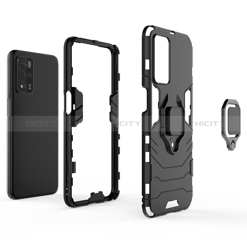 Coque Contour Silicone et Plastique Housse Etui Mat avec Magnetique Support Bague Anneau pour Oppo A93s 5G Plus