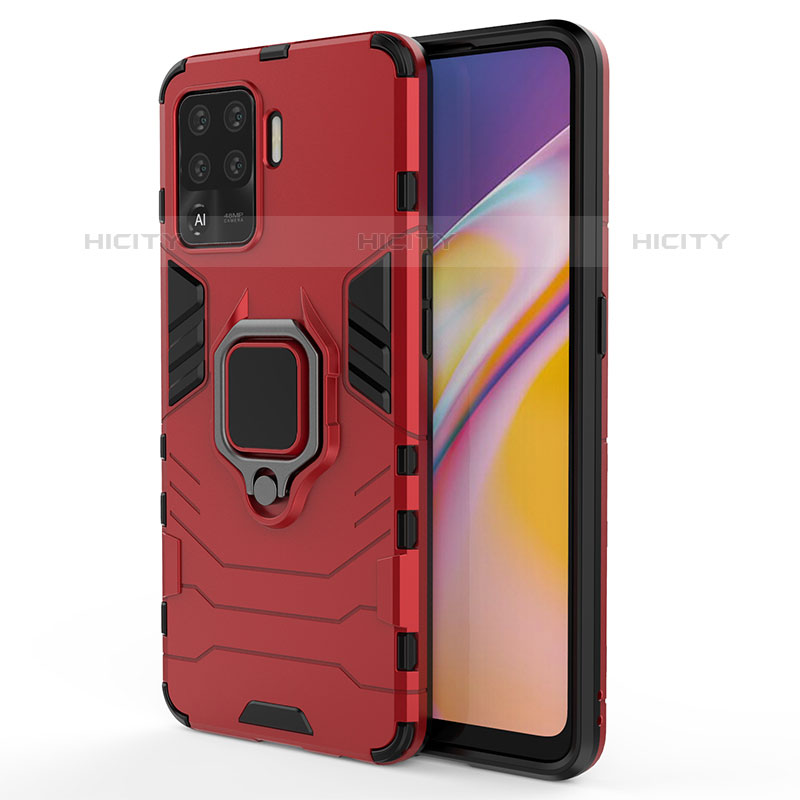 Coque Contour Silicone et Plastique Housse Etui Mat avec Magnetique Support Bague Anneau pour Oppo A94 4G Rouge Plus