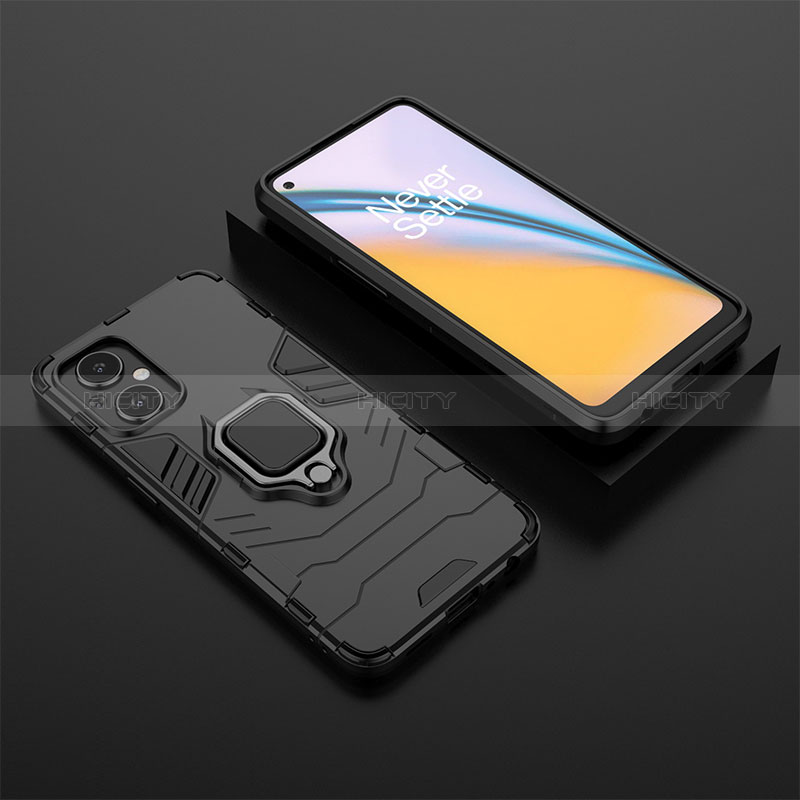 Coque Contour Silicone et Plastique Housse Etui Mat avec Magnetique Support Bague Anneau pour Oppo A96 5G Noir Plus