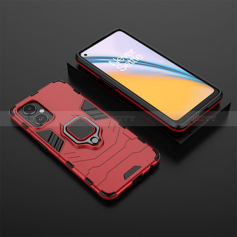 Coque Contour Silicone et Plastique Housse Etui Mat avec Magnetique Support Bague Anneau pour Oppo A96 5G Rouge Plus