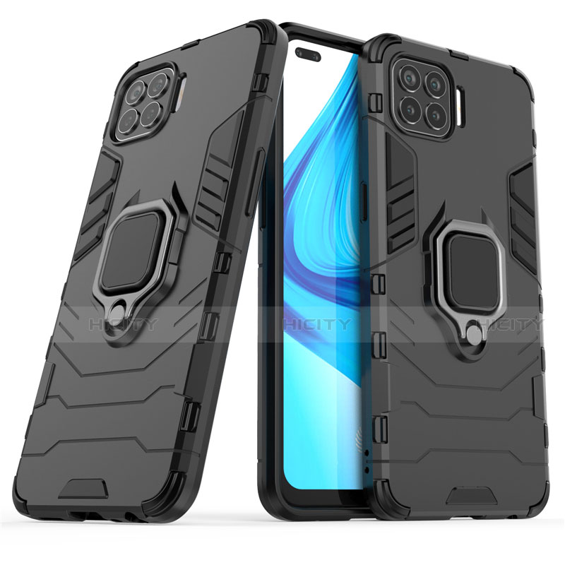 Coque Contour Silicone et Plastique Housse Etui Mat avec Magnetique Support Bague Anneau pour Oppo F17 Pro Plus