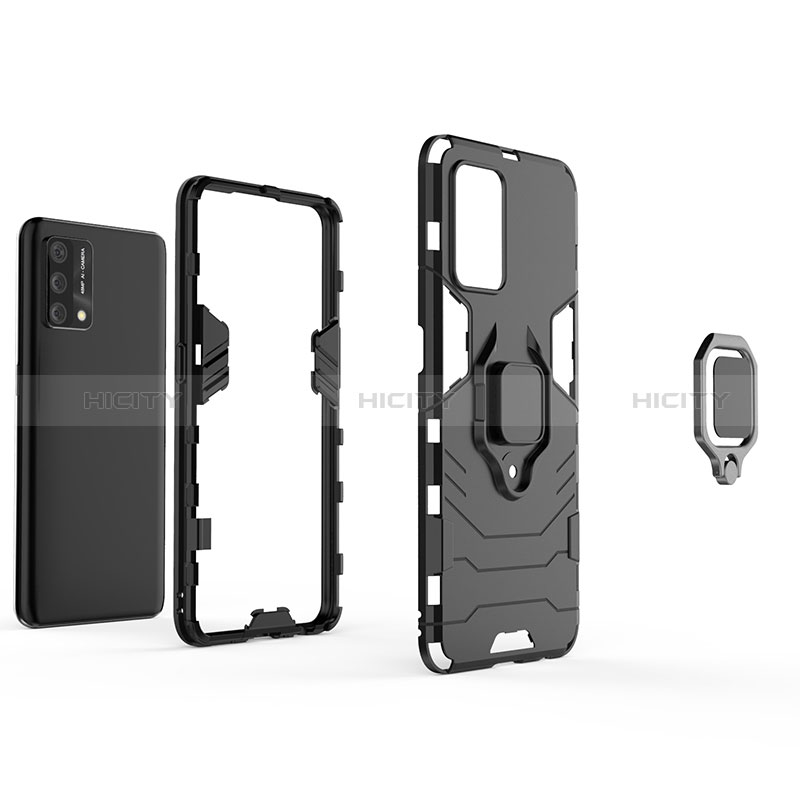 Coque Contour Silicone et Plastique Housse Etui Mat avec Magnetique Support Bague Anneau pour Oppo F19 Plus