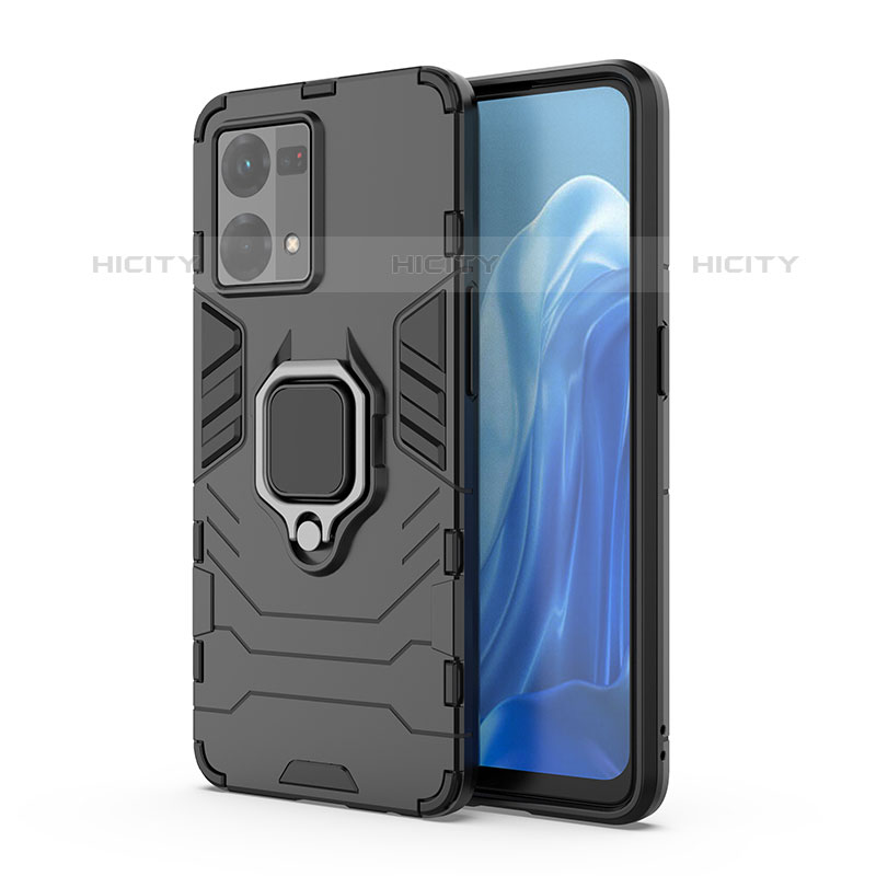 Coque Contour Silicone et Plastique Housse Etui Mat avec Magnetique Support Bague Anneau pour Oppo F21 Pro 4G Noir Plus