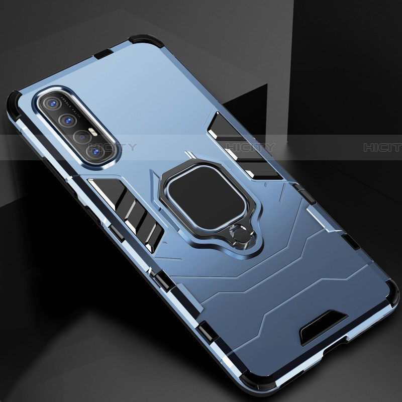 Coque Contour Silicone et Plastique Housse Etui Mat avec Magnetique Support Bague Anneau pour Oppo Find X2 Neo Bleu Plus