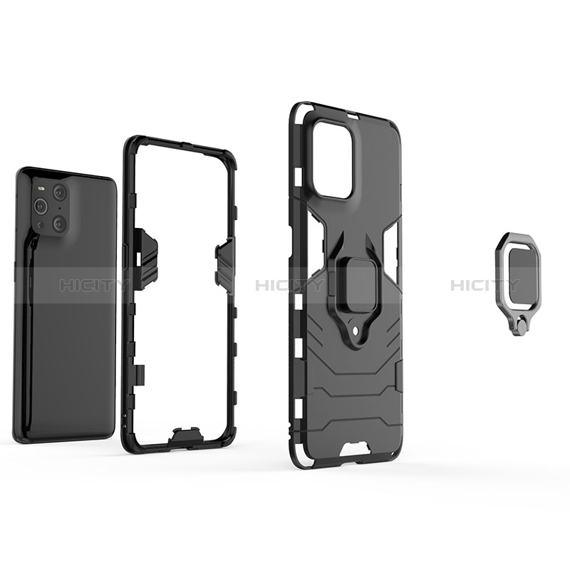 Coque Contour Silicone et Plastique Housse Etui Mat avec Magnetique Support Bague Anneau pour Oppo Find X3 5G Plus