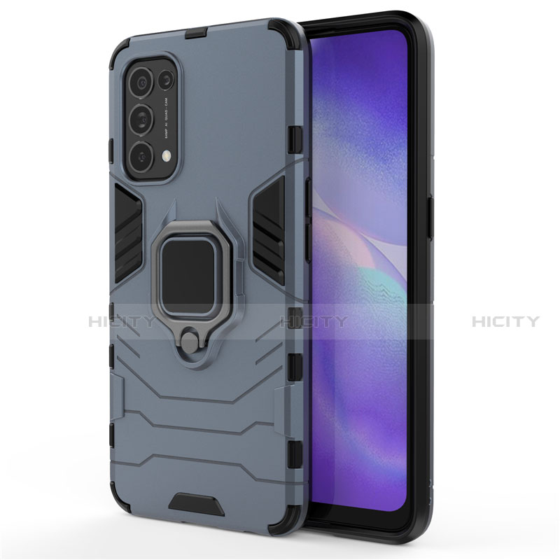 Coque Contour Silicone et Plastique Housse Etui Mat avec Magnetique Support Bague Anneau pour Oppo Find X3 Lite 5G Bleu Plus