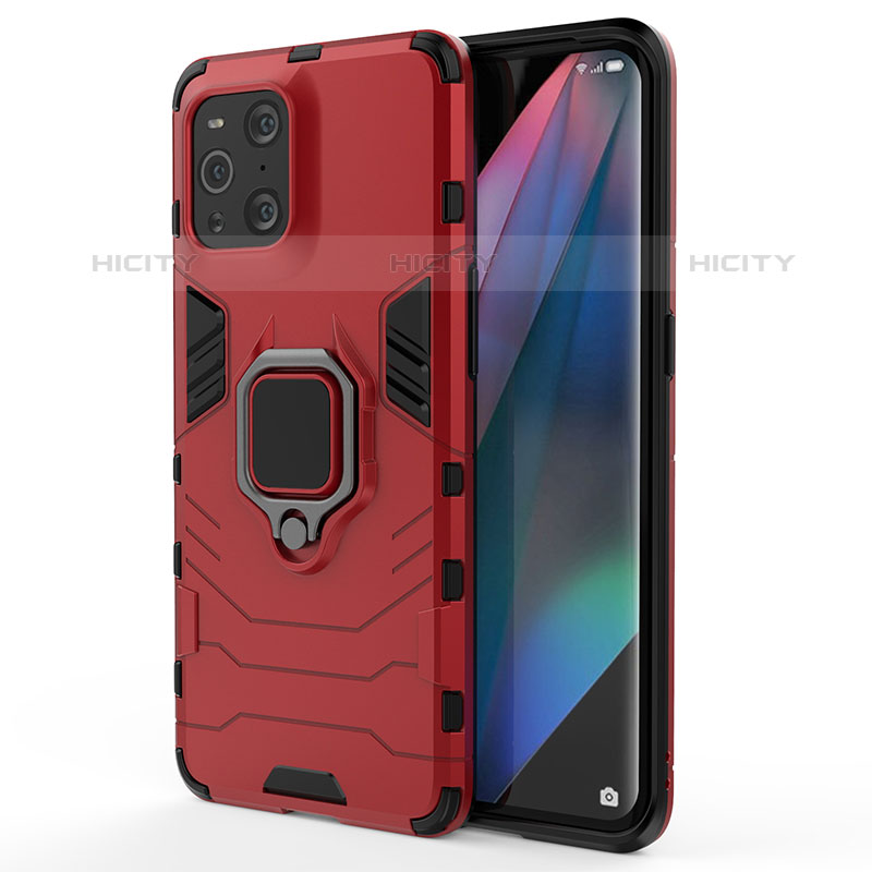 Coque Contour Silicone et Plastique Housse Etui Mat avec Magnetique Support Bague Anneau pour Oppo Find X3 Pro 5G Plus