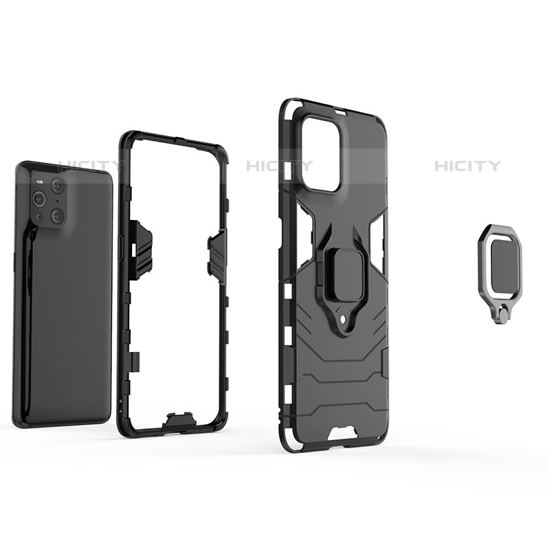 Coque Contour Silicone et Plastique Housse Etui Mat avec Magnetique Support Bague Anneau pour Oppo Find X3 Pro 5G Plus