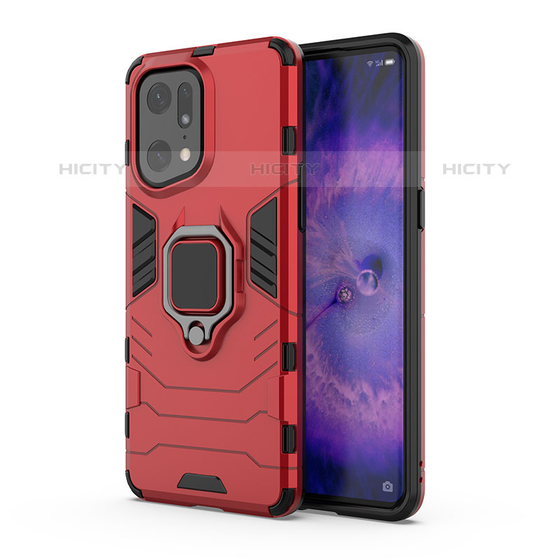 Coque Contour Silicone et Plastique Housse Etui Mat avec Magnetique Support Bague Anneau pour Oppo Find X5 Pro 5G Plus