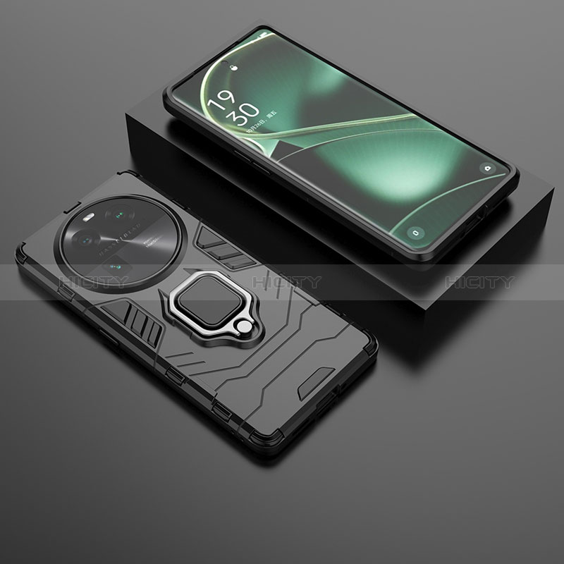 Coque Contour Silicone et Plastique Housse Etui Mat avec Magnetique Support Bague Anneau pour Oppo Find X6 5G Noir Plus