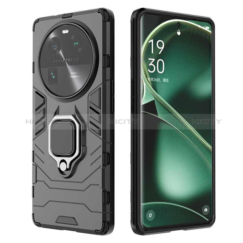 Coque Contour Silicone et Plastique Housse Etui Mat avec Magnetique Support Bague Anneau pour Oppo Find X6 Pro 5G Plus